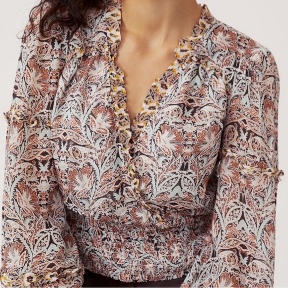 Anthropologie Ruffled Print Blouse, size M. Perfect for Spring! - Picture 2 of 7
